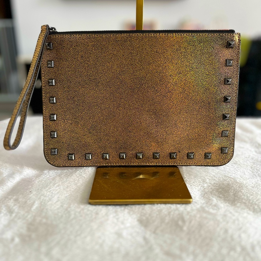 REBECCA MINKOFF Studded Glitter Metallic
Gold Kerry Pouch